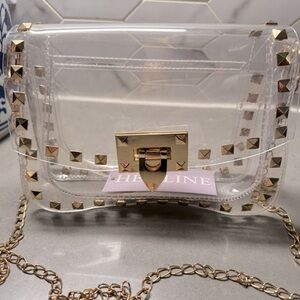 Clear Stadium Bag with Gold Studs & Chain